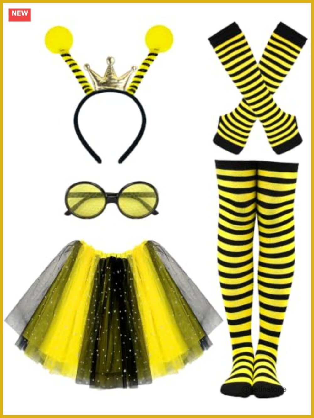 5-Piece Bumble Bee Costume Set Tutu Skirt Headband Glasses Gloves Socks
